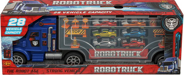 Camion de 53cm bleu avec 6 voitures métalliques